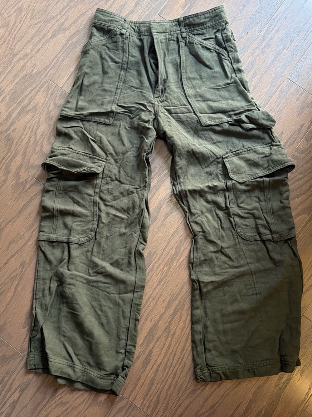 Zara Olive Green Linen Cargo Pants
